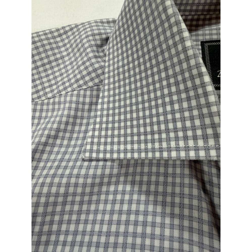 David Donahue Trim Fit Dress Shirt Mens 15.5 34/35 Gray Blue Check 100% Cotton - Picture 4 of 11